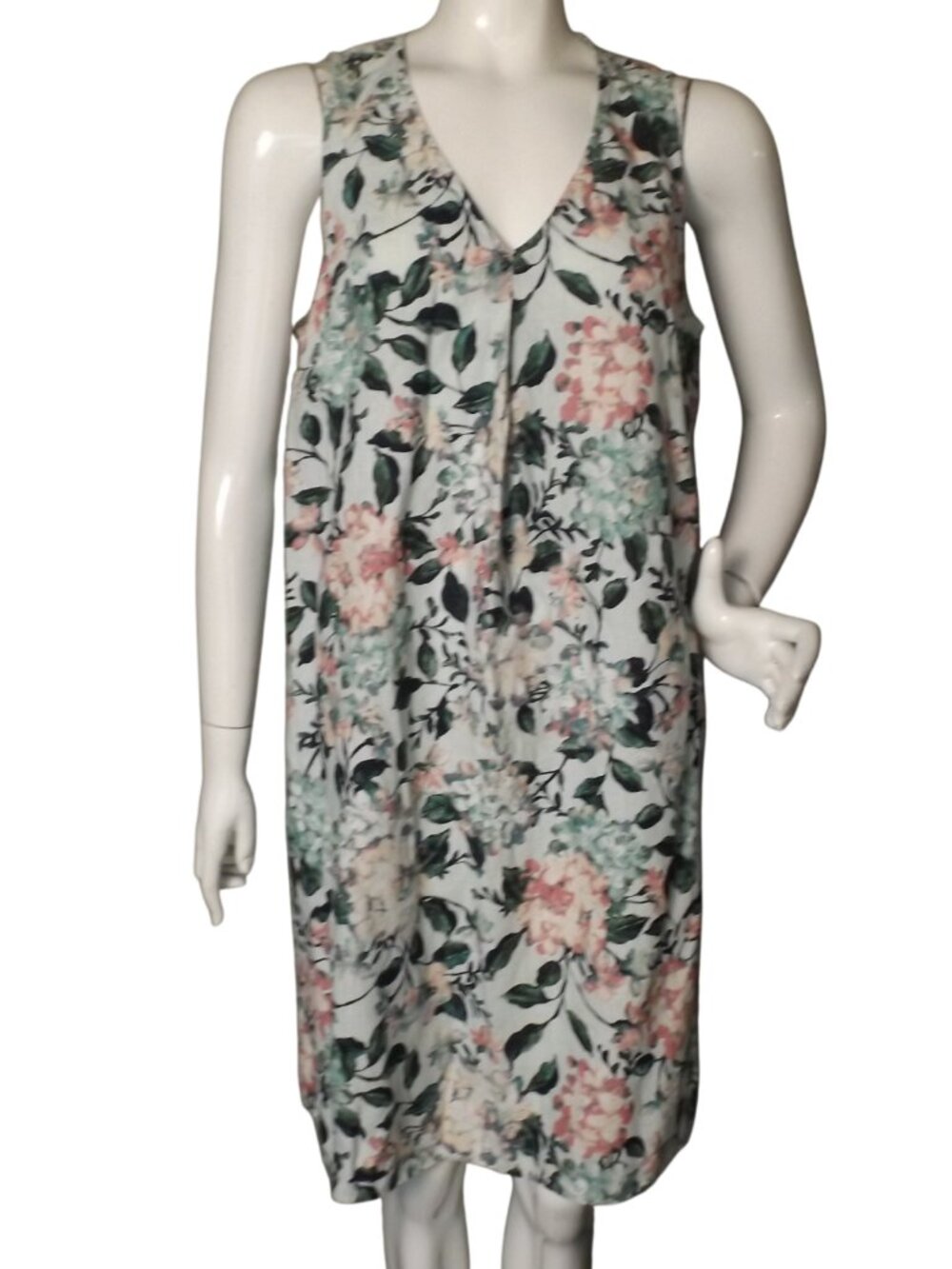 J. JILL Love Linen Shift Dress, L, Green Floral, Pockets, Knee length Sleeveless